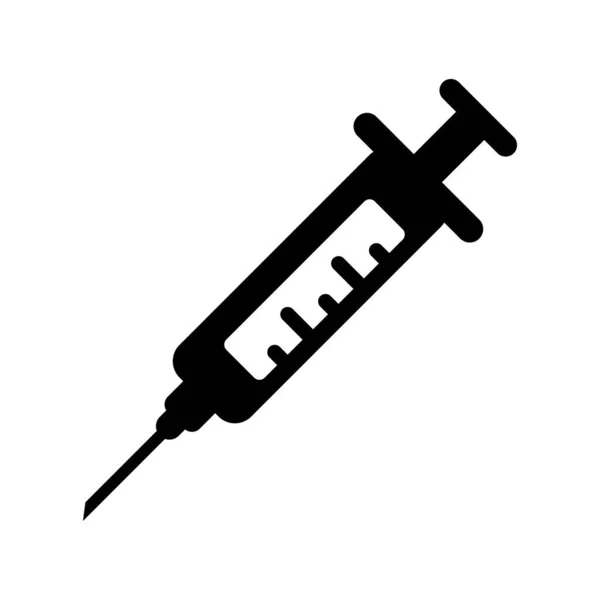 Σύριγγα με εμβόλιο. Μαύρο διανυσματικό εικονίδιο. Covid-19 — Διανυσματικό Αρχείο