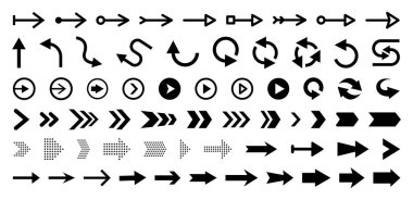 Siyah düz oklar ve yön işaretçileri kümede
