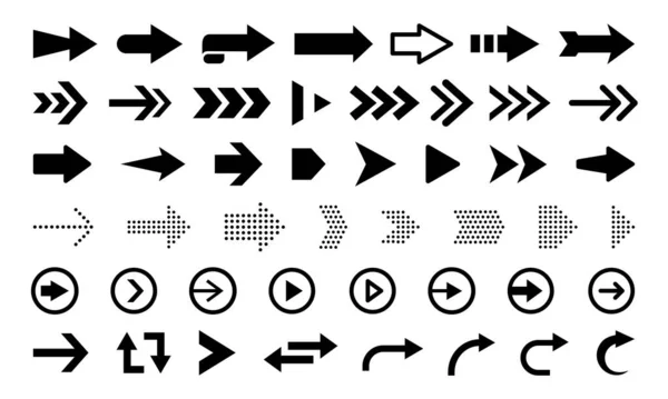 Setas planas pretas e ponteiros de direção no conjunto — Vetor de Stock