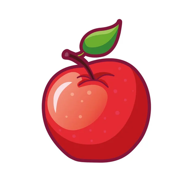 Pomme Rouge Avec Feuille Icône Vectorielle Dessinée Illustration Isolée Sur — Image vectorielle