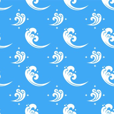 Çin deniz piyadesi kusursuz vektör deseni. Mavi arka planda beyaz deniz dalgaları dekorasyon elementleri. Geleneksel, doğulu, Japon, Asyalı. Sonsuz yazdırma dokusu.