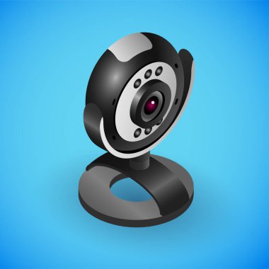 İzometride gerçekçi taşınabilir webcam. Elektronik aygıtın vektör izometrik çizimi, masaüstü webcam 3d simgesi.