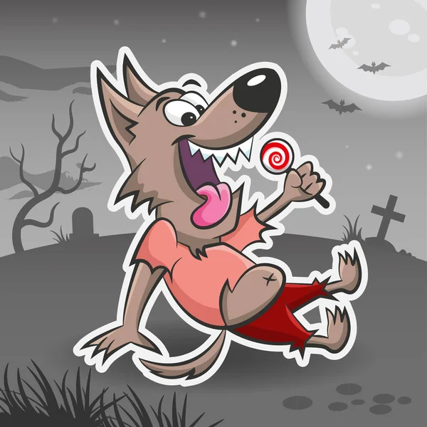 Weerwolf stripfiguur. Halloween sticker. Halloween monster. Vector vakantie illustratie voor stickers — Stockvector