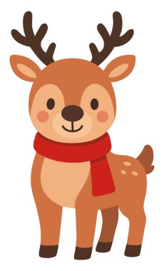 Reindeer cartoon character illustration. Little deer with red scarf