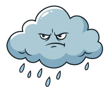 Yağmur damlalı karikatür karakteri. Öfkeli bulut çizimi ortamı