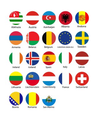 İsimli Avrupa Birliği bayraklarının vektör illüstrasyonları. 29 bayrak..