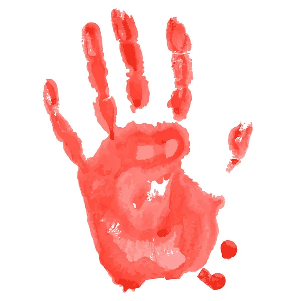 白い背景に隔離された水彩赤い子供の手版画 子供工芸品 — ストックベクタ