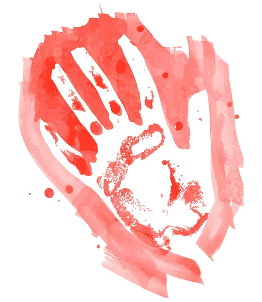 白い背景に隔離された水彩赤い子供の手版画 子供工芸品 — ストックベクタ