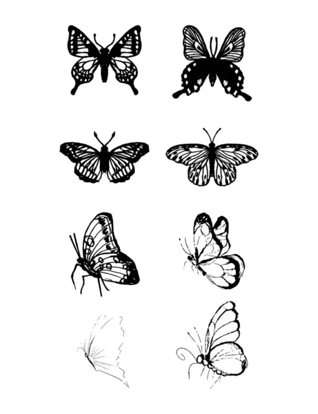 Conjunto Mariposas Mano Decorativa Mariposas Dibujadas Para Diseño Sobre Fondo — Vector de stock