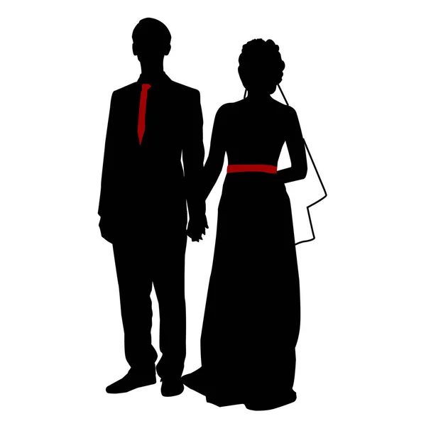 Vector Isolated Silhouette Wedding Bride Groom Silhouette Newlyweds Pair Registry — Stock Vector