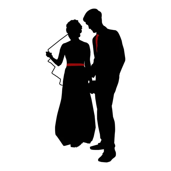 Vector Isolated Silhouette Wedding Bride Groom Silhouette Newlyweds Pair Registry — Stock Vector