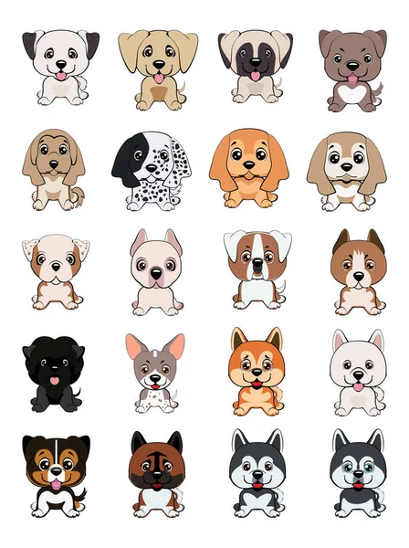 Diferentes Tipos Perros Dibujos Animados Veinte Perros — Vector de stock