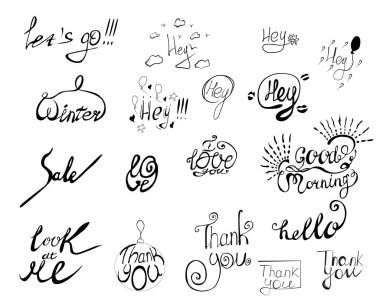 El çizilmiş el kaligrafisinin vektör kümesi. tatil alıntıları, cümleler ve kelimeler.