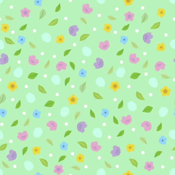 Pattern Eggs Flowers Leaves Green Background — Stock Vector