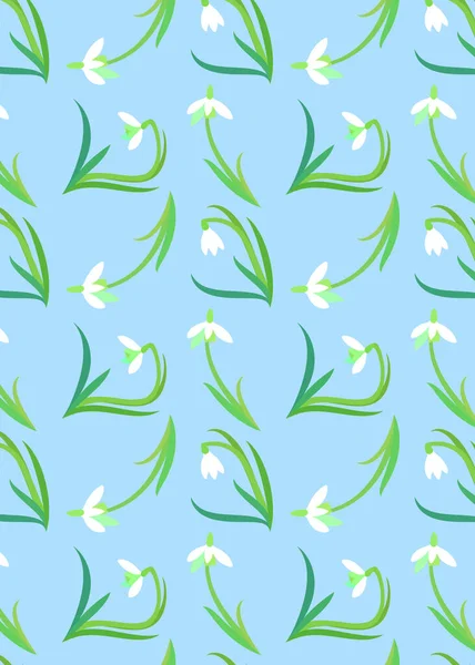Muster Mit Zarten Weißen Wildblumen Und Kreisen Schneeglöckchen Oder Schneeglöckchen — Stockvektor