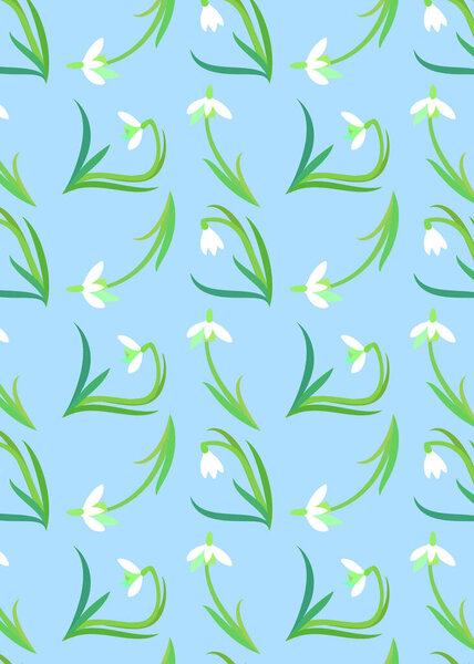 узор с нежными белыми полевыми цветами и кругами. Подснежник или обычный подснежник Galanthus nivalis цветы. векторная иллюстрация