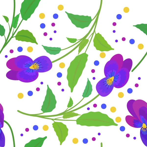 Motif Avec Des Fleurs Pansy Des Cercles Multicolores Fleurs Violettes — Image vectorielle