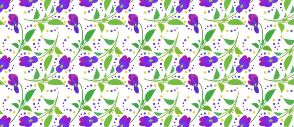 Motif Avec Des Fleurs Pansy Des Cercles Multicolores Fleurs Violettes — Image vectorielle