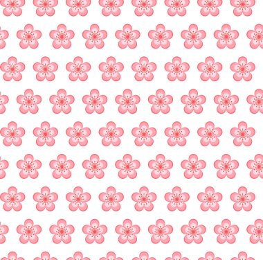 Arka planda kiraz çiçekleri var. Beş yapraklı pembe çiçek..