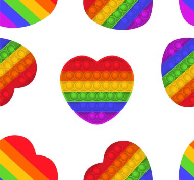 Kıpır kıpır. Kalp şeklinde. Çocuklar için köpüklü el oyuncağı. Gökkuşağı renginde duyusal hareketler. Gevşe Popit vektör çizimi