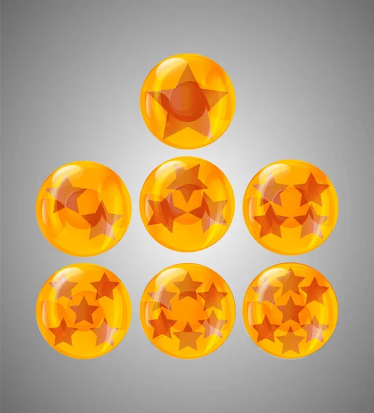 星を持つ7つの光沢のあるボールのセット — ストックベクタ