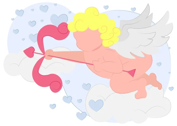 Cupido Met Een Boog Zijn Handen Wolken Met Harten Een Rechtenvrije Stockillustraties