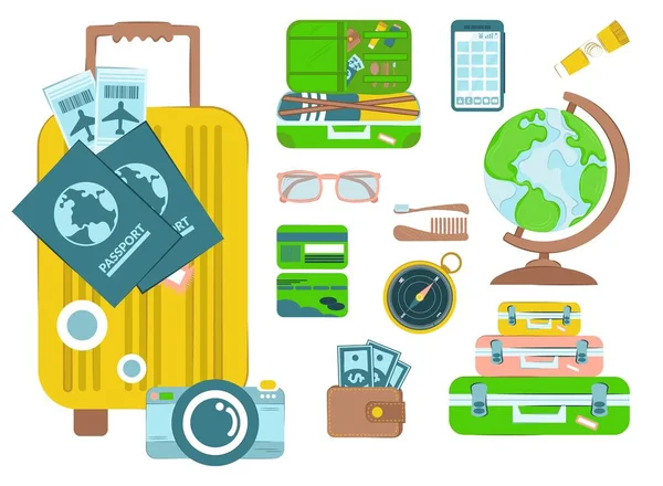 Colección Turismo Viajes Extranjero Vacaciones Verano Elementos Diseño Aislados Sobre — Vector de stock