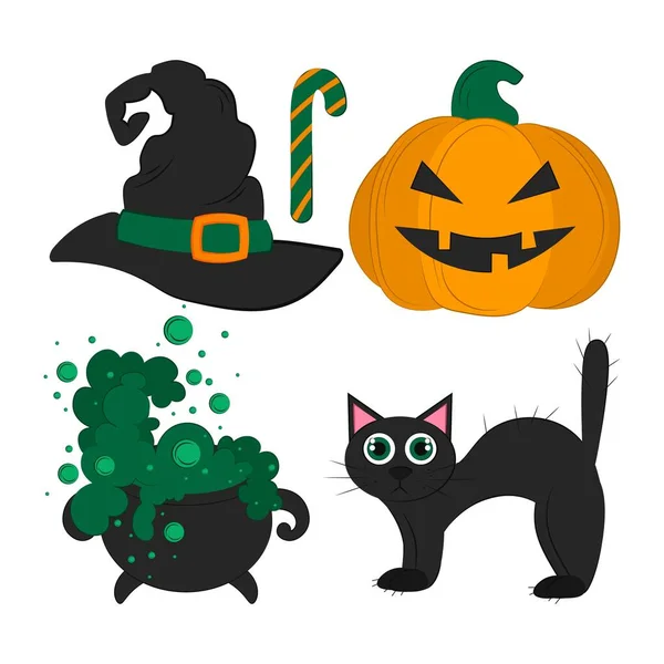 Feliz Halloween Ilustración Plana Vectorial Símbolos Navideños Dibujos Para Embalaje — Archivo Imágenes Vectoriales