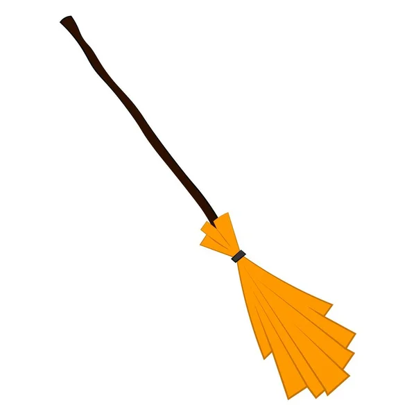 Broom Isolerad Vit Bakgrund Vektor Platt Illustration Attribut Halloween Häxkvast — Stock vektor