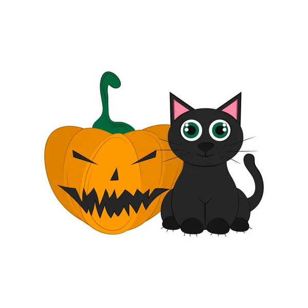 Gato Negro Con Calabaza Aislada Sobre Fondo Blanco Objeto Para — Archivo Imágenes Vectoriales