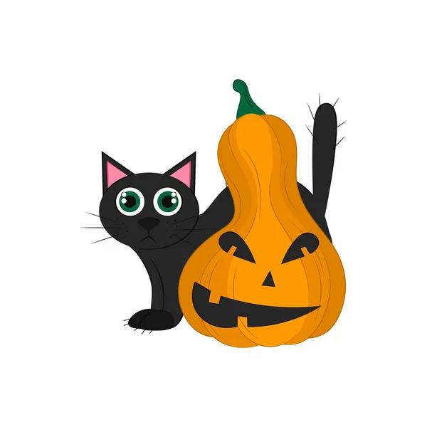 Gato Negro Con Calabaza Aislada Sobre Fondo Blanco Objeto Para — Archivo Imágenes Vectoriales