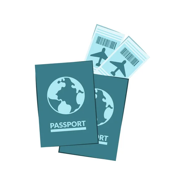 Two Passports Plane Tickets Isolated White Background Vector Flat Illustration — Stock Vector