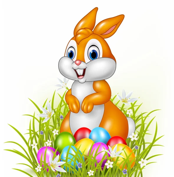 Cartoon bunny with easter eggs — Stock Vector