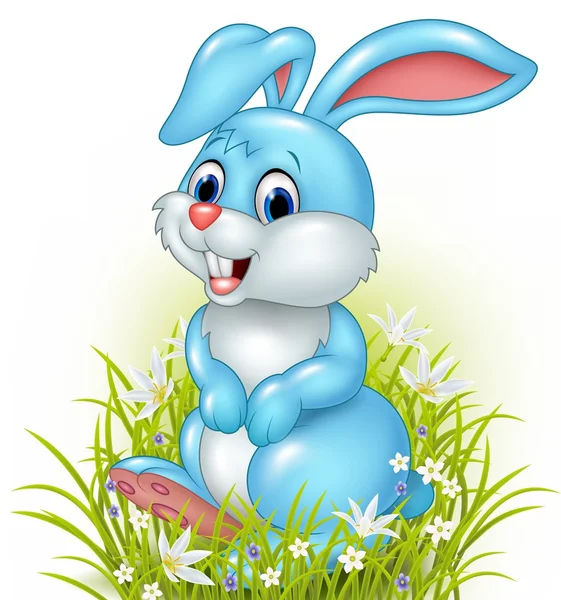 Conejo de dibujos animados en el fondo de hierba — Vector de stock