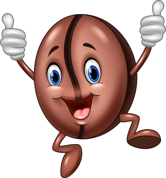 コーヒー豆のマスコットを親指をあきらめることをジャンプのイラスト — ストックベクタ