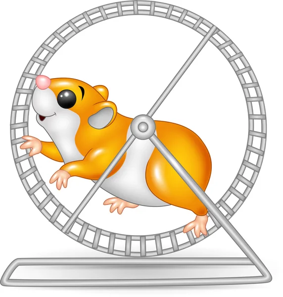 Hamster bonito correndo em roling roda — Vetor de Stock
