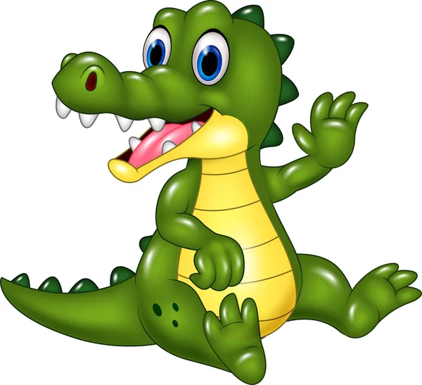 Cute crocodile waving hand isolated on white background — Stock Vector