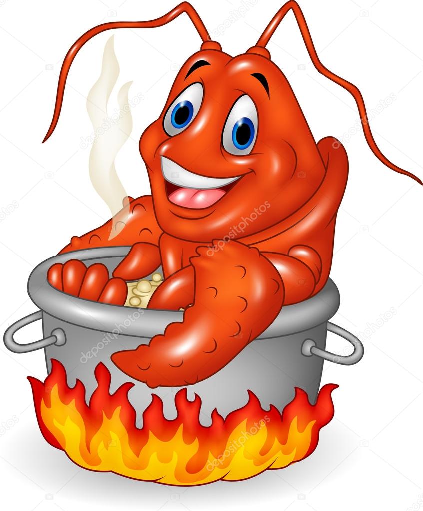 Cartoon funny lobster being cooked in a pan Stock Vector Image by