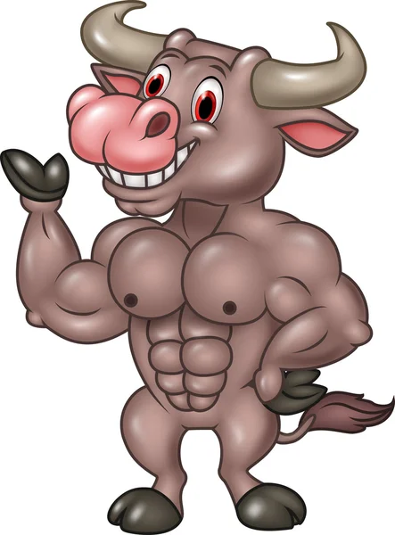 Uśmiechnięta maskotka byka prezentuje się na białym tle — Wektor stockowy