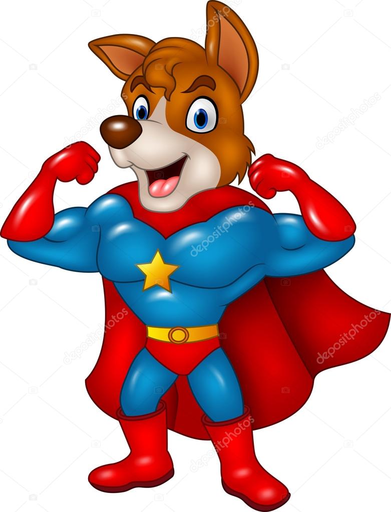 Cartoon superhero dog posing isolated on white background