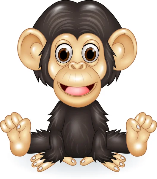 Cartoon funny baby chimpanzee sitting isolated on white background — Stock Vector