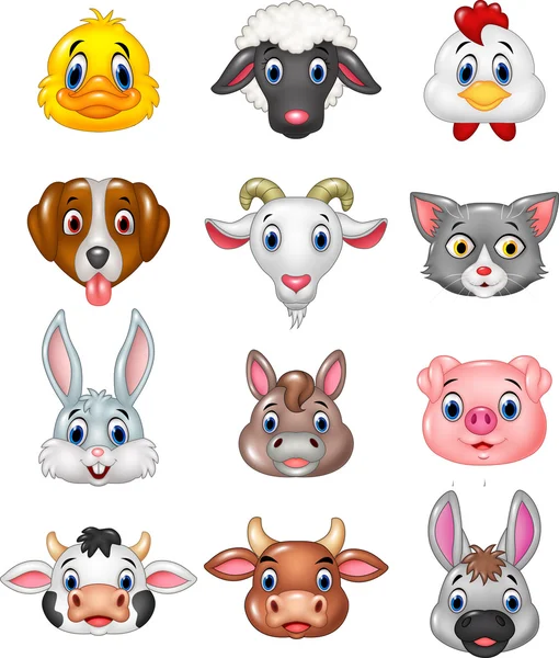 Dibujos animados feliz animal cabeza colección — Vector de stock