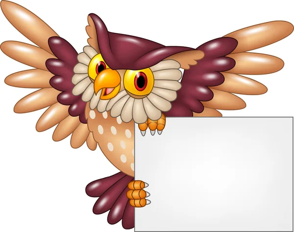 Cartoon hibou oiseau volant tenant signe vierge — Image vectorielle