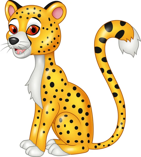 Dibujos animados divertido leopardo sentado aislado sobre fondo blanco — Vector de stock