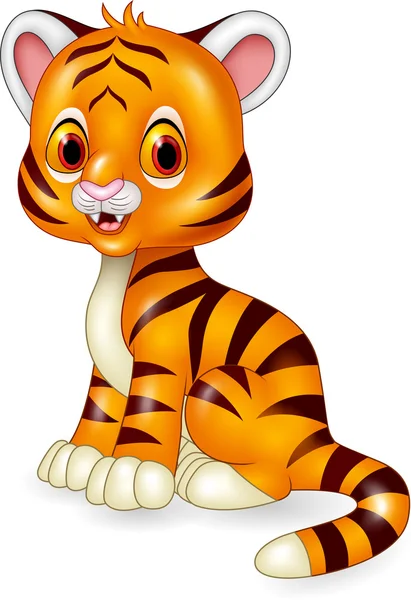 Lindo bebé tigre sentado aislado en blanco fondo — Vector de stock