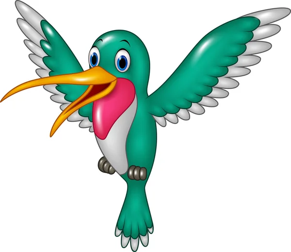 Dibujos animados divertido colibrí volando aislado sobre fondo blanco — Vector de stock