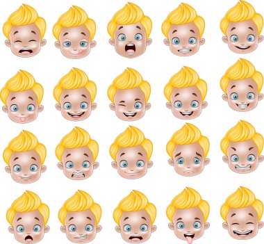 Çeşitli yüz ifadeleri küçük çocuk çizgi film