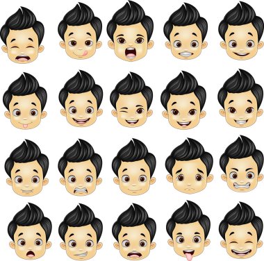 Küçük çocuk çeşitli yüz ifadeleri