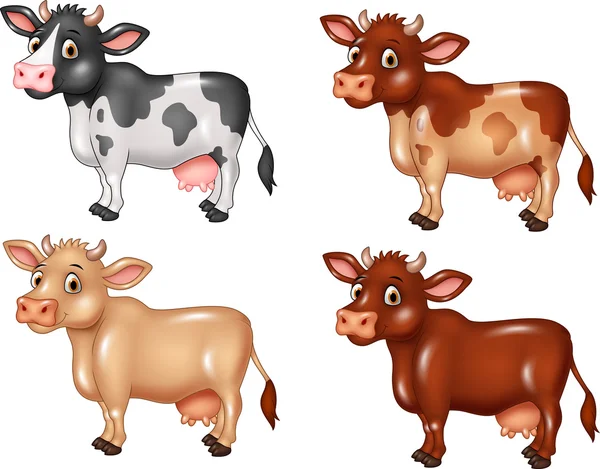 Colección vaca de dibujos animados aislada sobre fondo blanco — Vector de stock