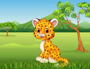 Karikatür komik bebek cheetah ormanda